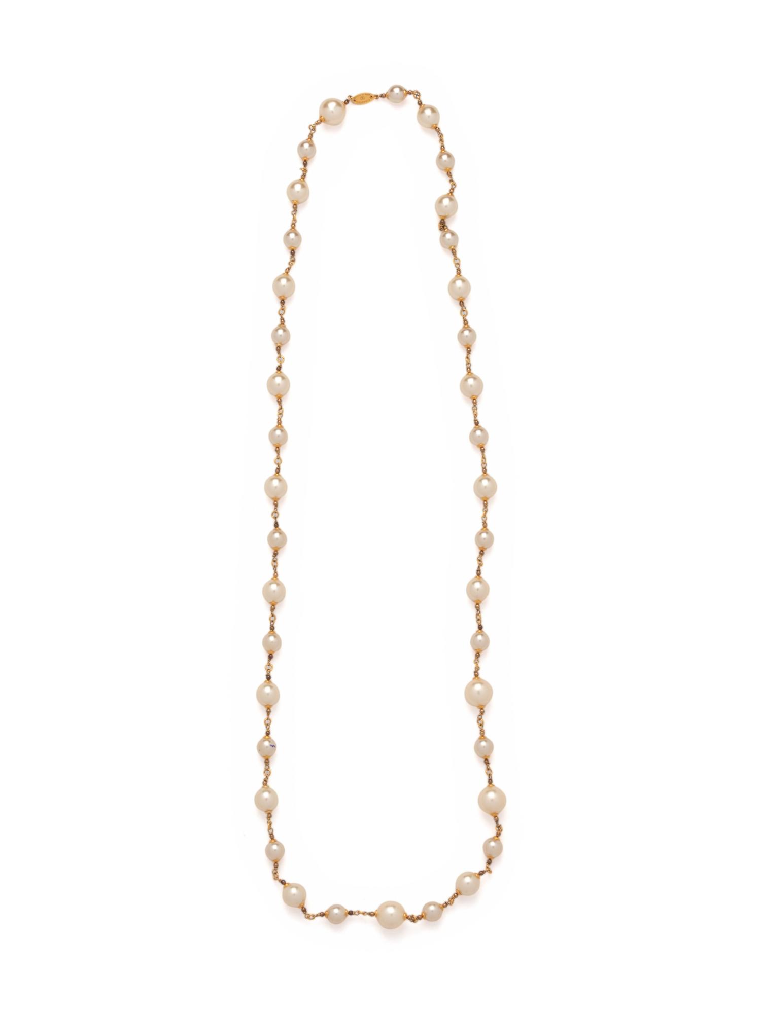 Chanel Goldtone Long Chain Pearl Necklace, Early 1980s