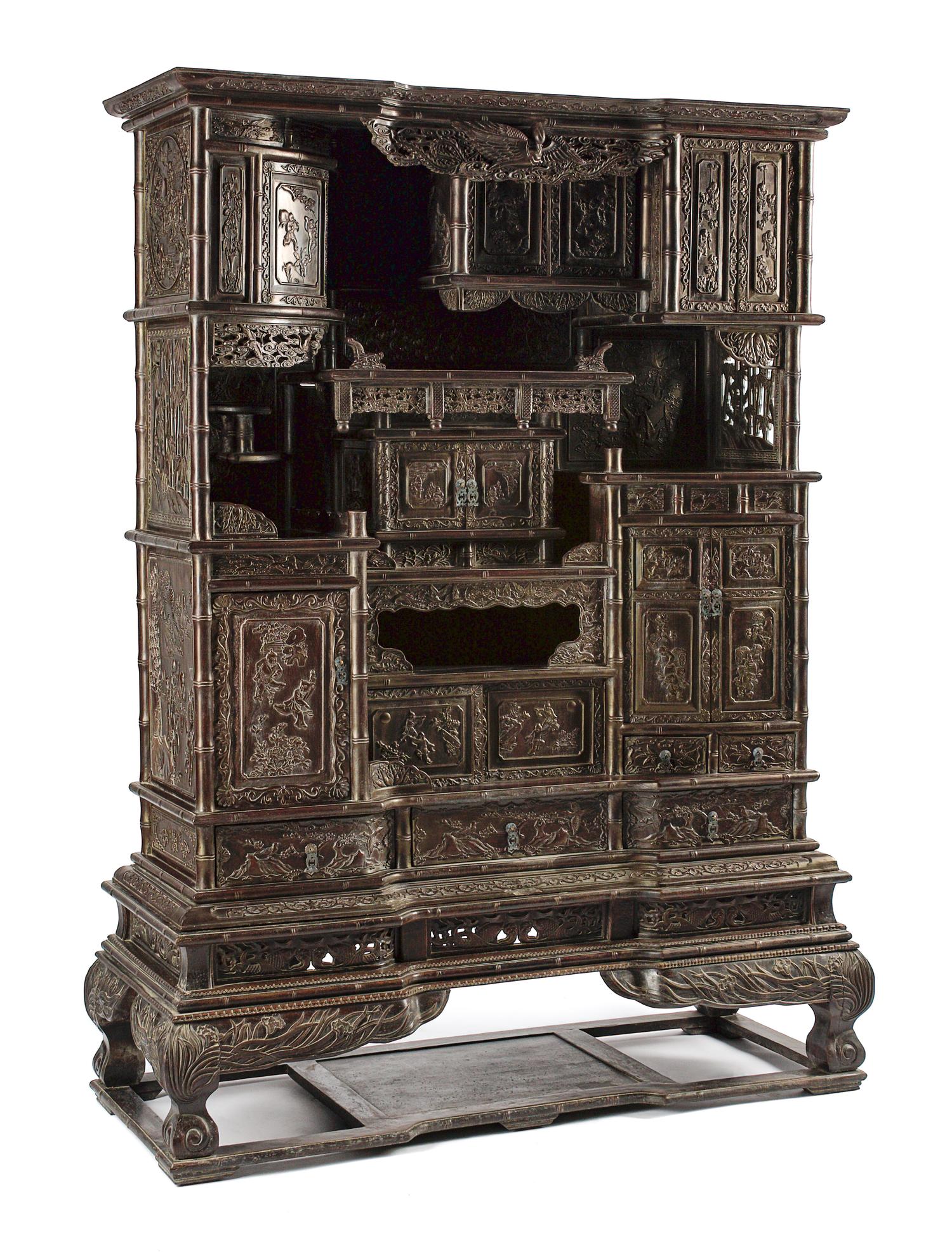 A Pair of Chinese Export Hardwood Whatnot Cabinets
