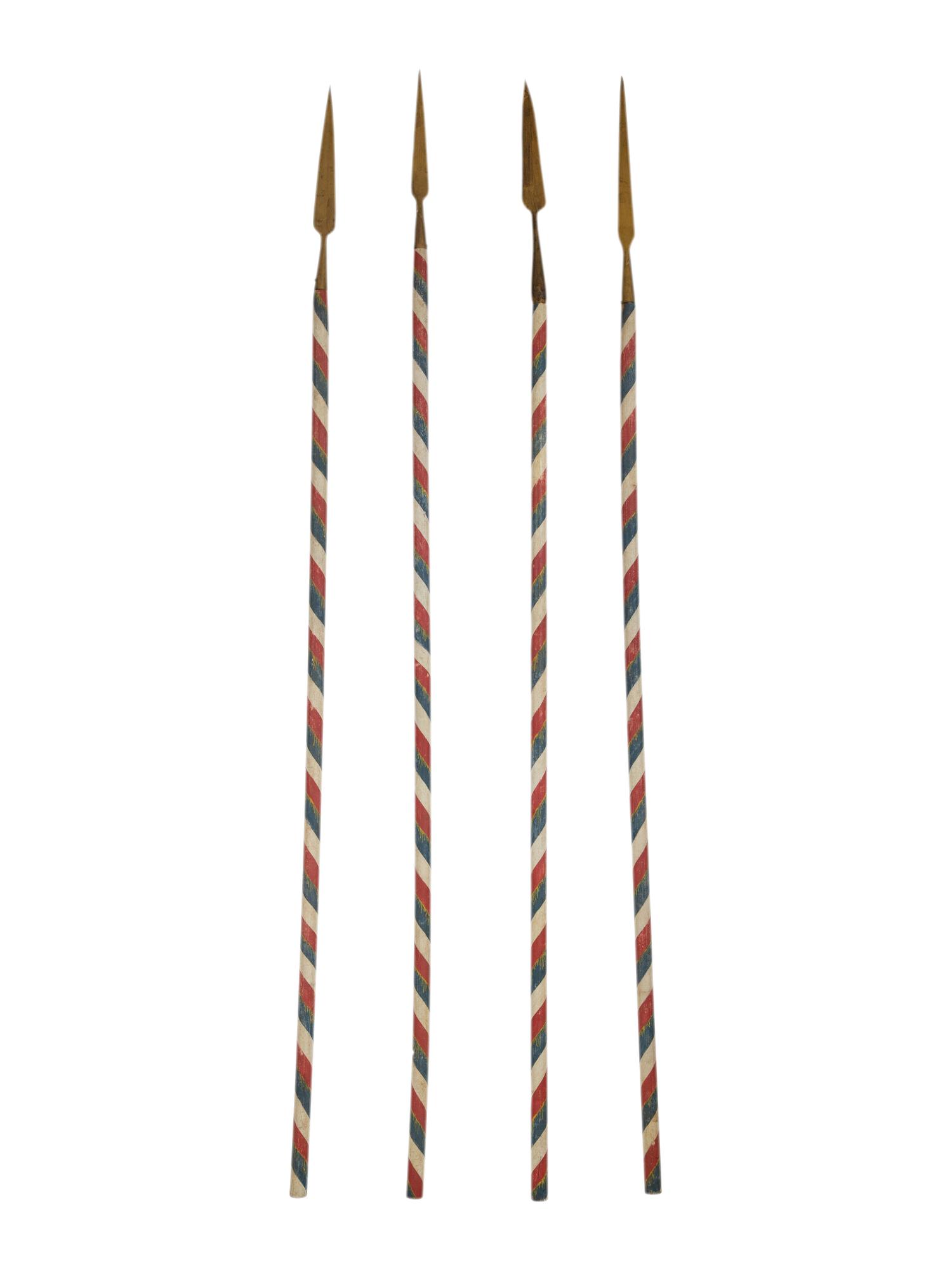 Four French Painted Javelins with Brass Blades