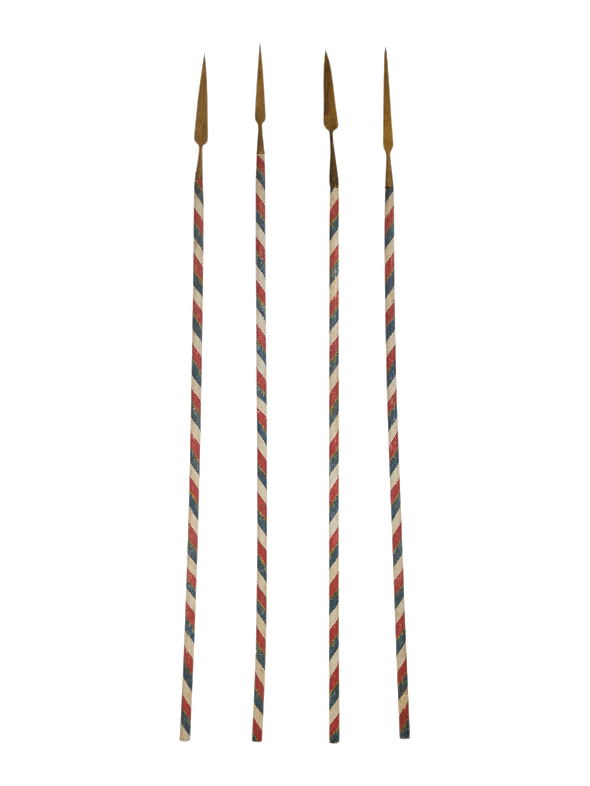 Four French Painted Javelins with Brass Blades