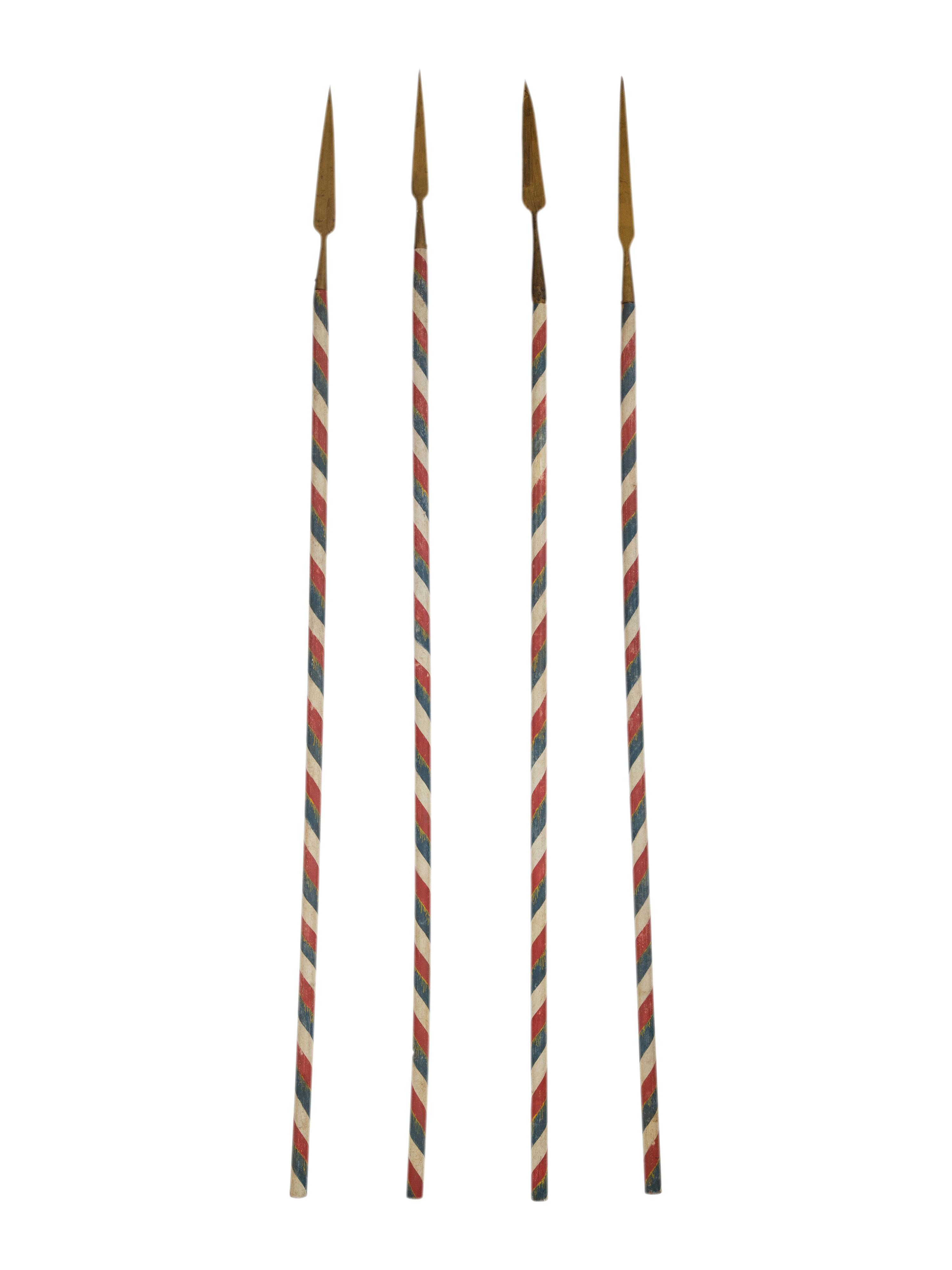 Four French Painted Javelins with Brass Blades