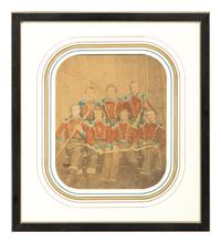 [EARLY PHOTOGRAPHY]. Early salted paper photo of seven firefighters.