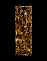 Four Chinese Gilt and Red Lacquered Wood Panels