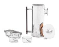 An Art Deco Style Silver-Plate Cocktail Pitcher and a Pair of French Silver Salt Cellars