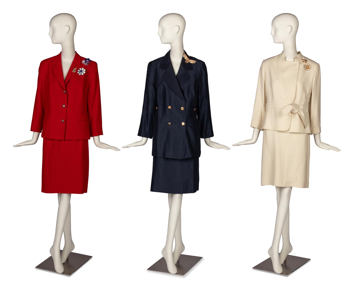 Three Louis Féraud Suits and A Collection of Patriotic Brooches