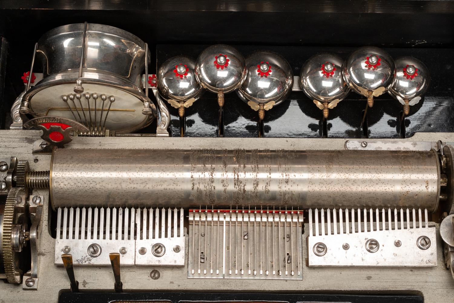 A Large Swiss Cylinder "Bells-in-Sight" Music Box