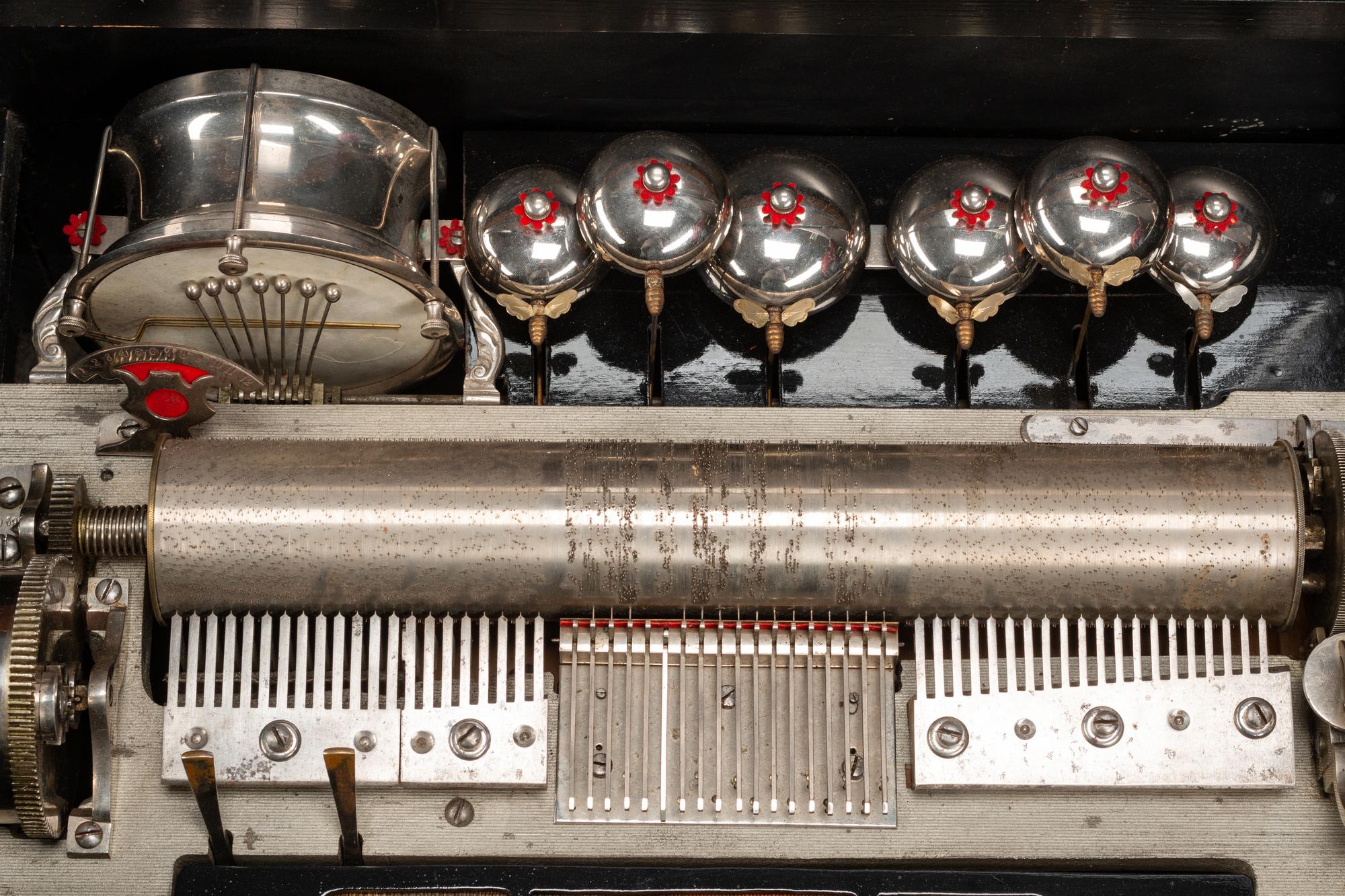 A Large Swiss Cylinder "Bells-in-Sight" Music Box