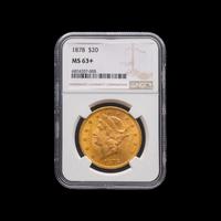 An 1878 Liberty Head $20 Gold Coin [PCGS MS63+]