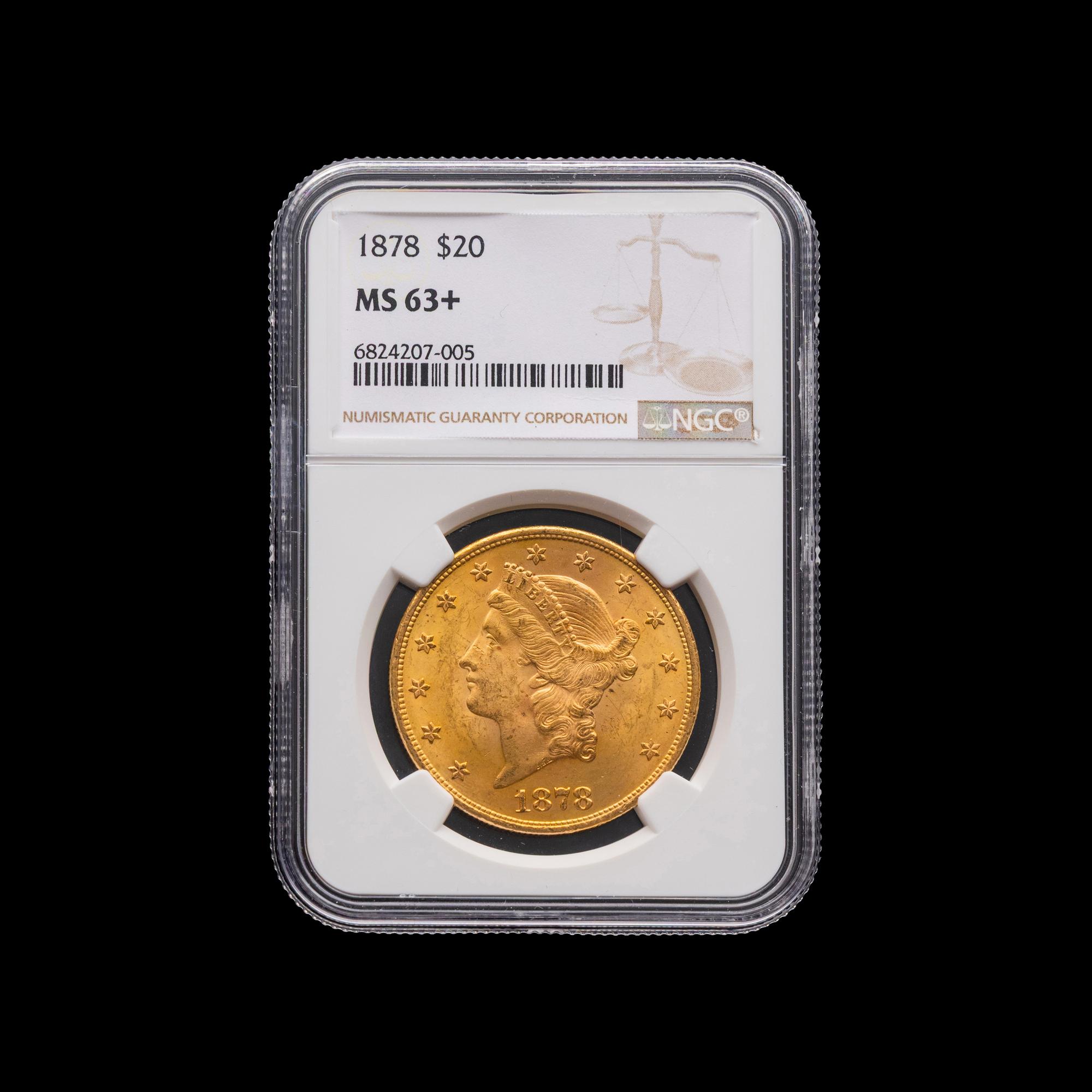An 1878 Liberty Head $20 Gold Coin [PCGS MS63+]
