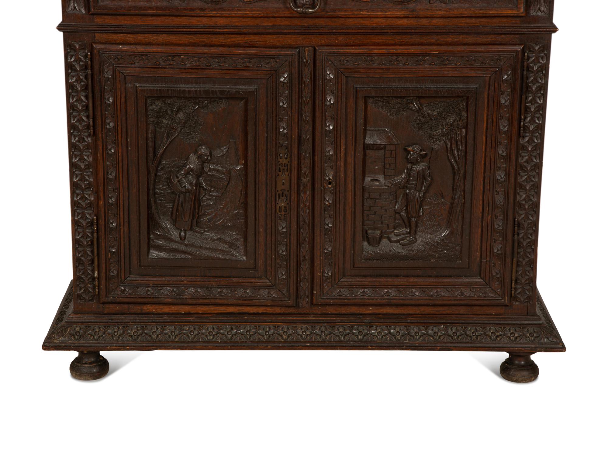 A French Breton Carved Oak Sideboard Cabinet