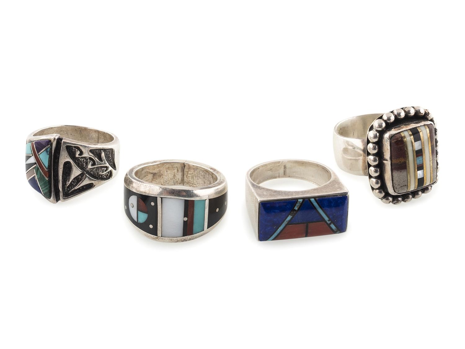 Navajo and Zuni Silver and Mosaic Inlay Rings