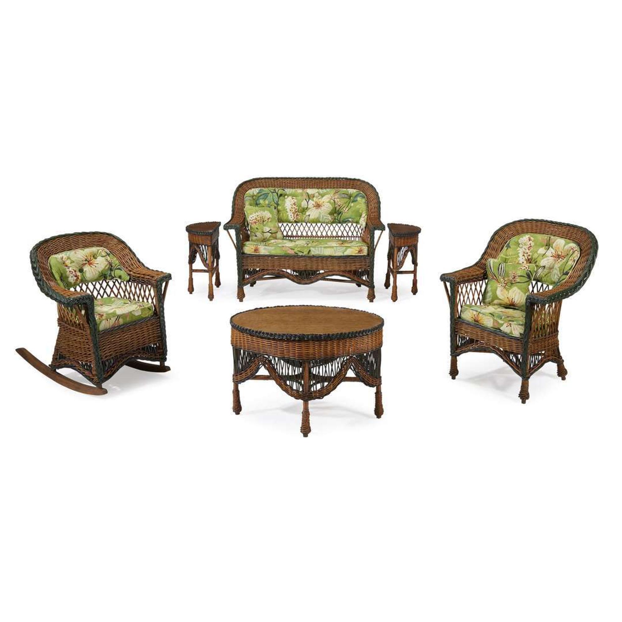 A seven-piece child's polychrome painted rattan and wicker parlor suite american, circa 1910