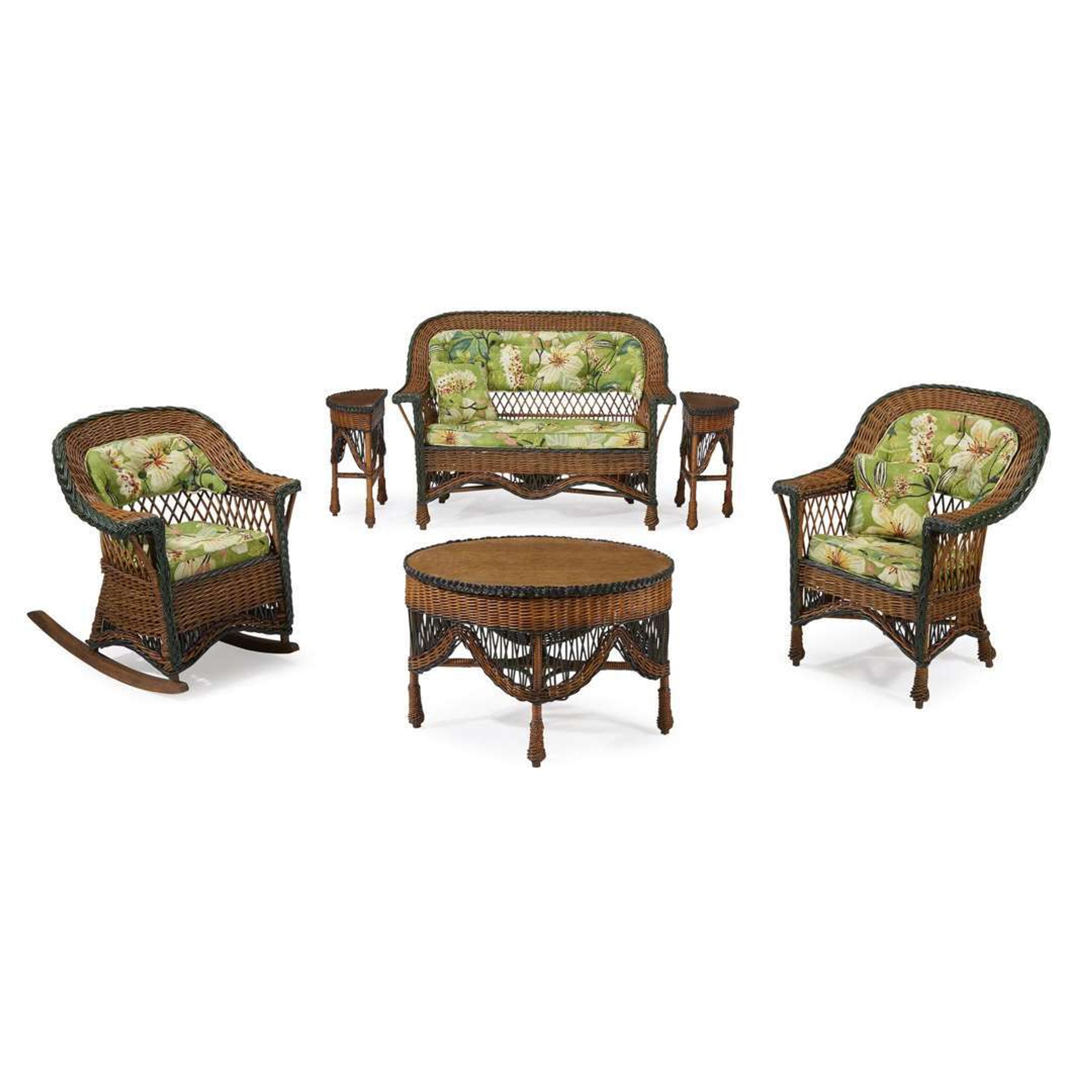 A seven-piece child's polychrome painted rattan and wicker parlor suite american, circa 1910