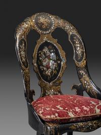 A Victorian Parcel-Gilt and Black Lacquered Mother-of-Pearl Inlaid Side Table and Side Chair