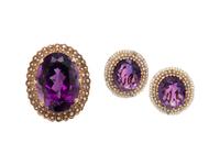 COLLECTION OF AMETHYST AND SEED PEARL JEWELRY