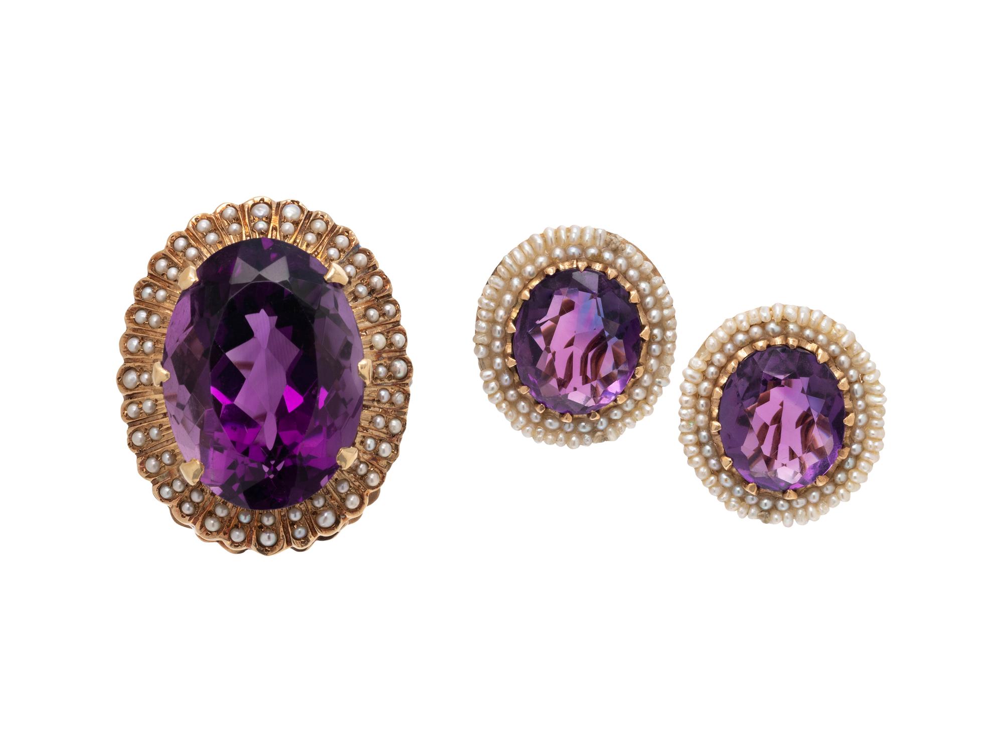 COLLECTION OF AMETHYST AND SEED PEARL JEWELRY