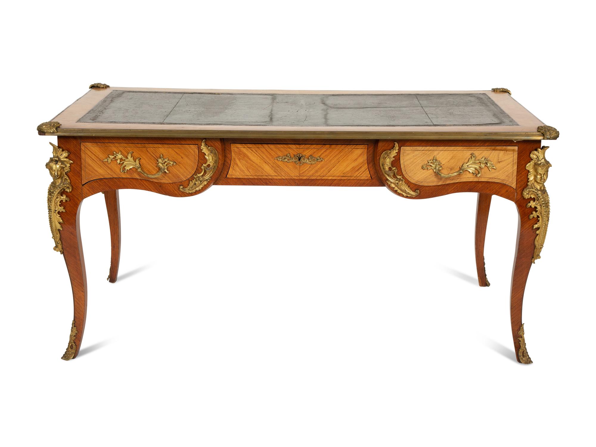 A Louis XV Style Gilt Bronze Mounted Bureau Plat