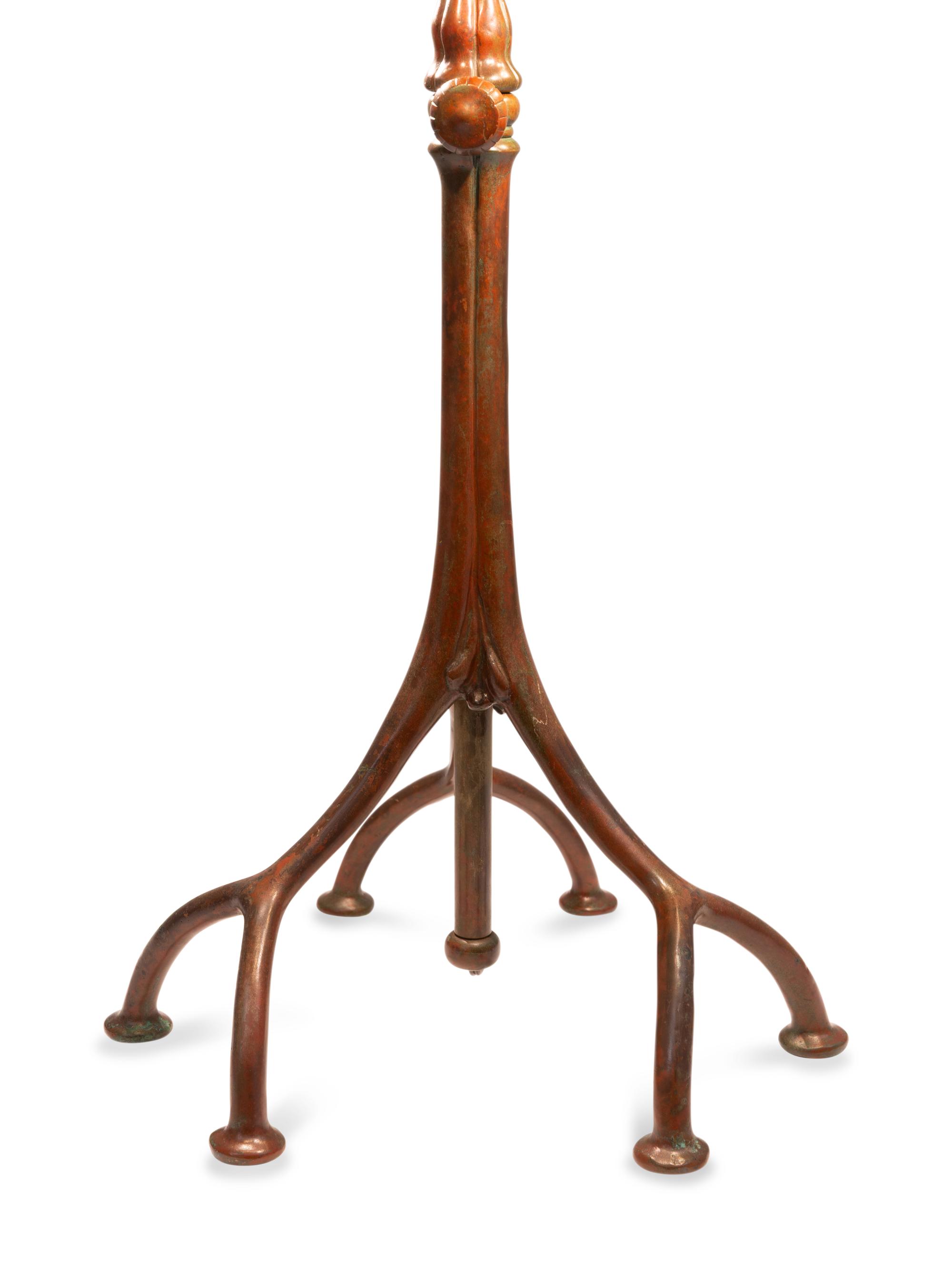 A Leaded Glass and Patinated Metal Dragonfly Table Lamp