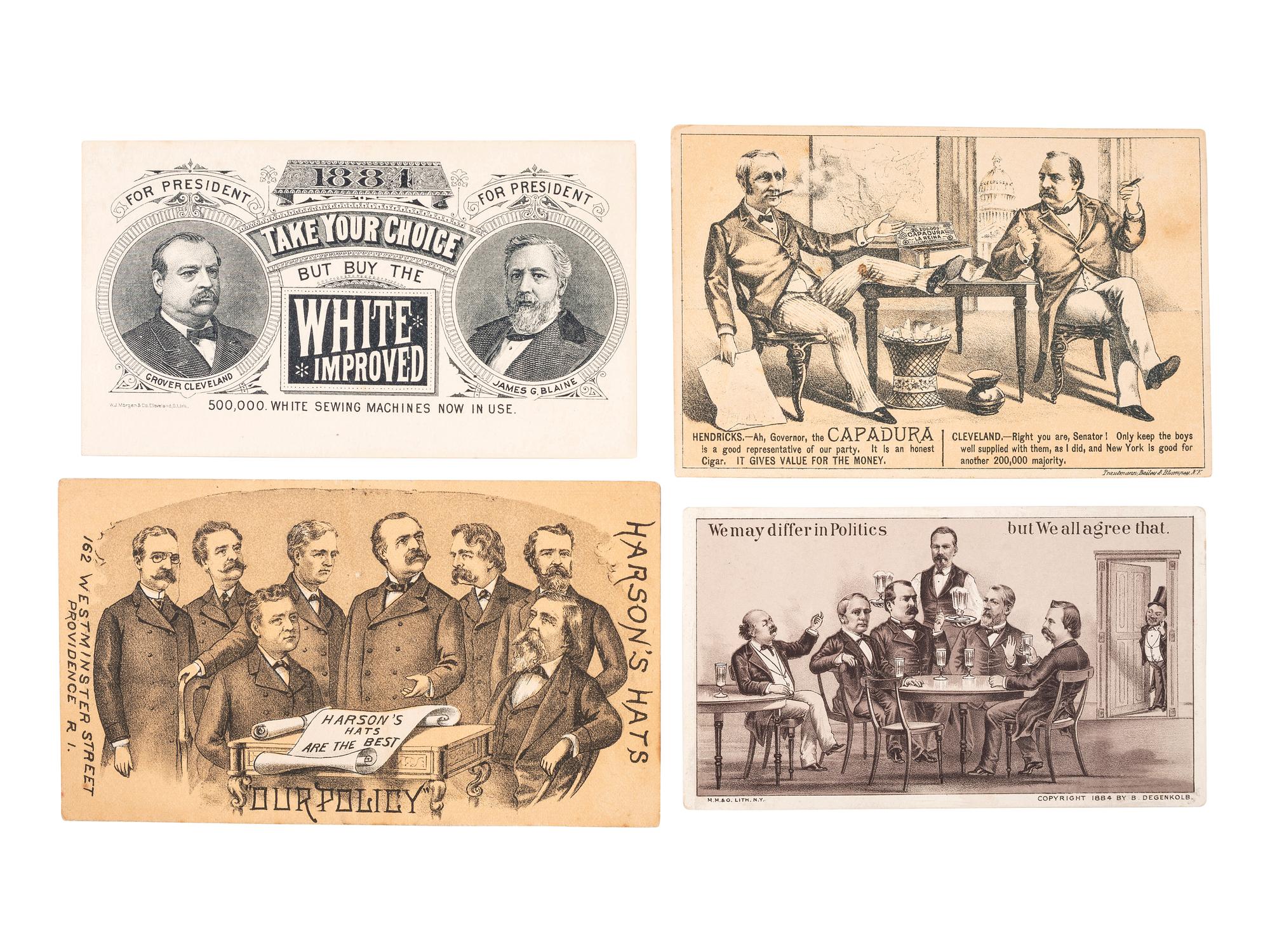 [1884 ELECTION]. A group of advertising cards and covers from the 1884 election, including:
