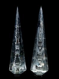A Pair of Cut Glass Obelisks