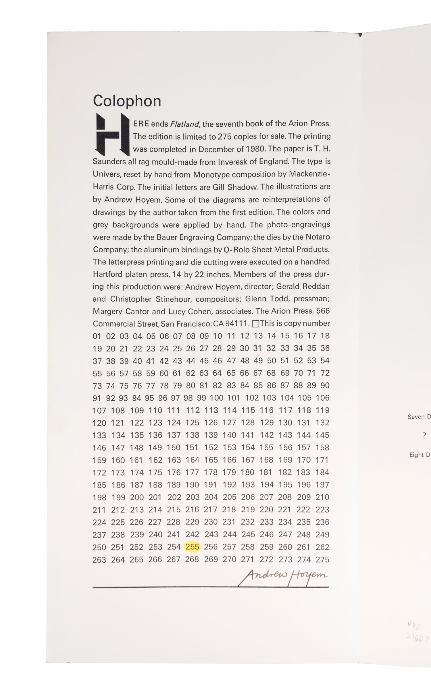 [FINE PRESS -- ARION PRESS]. ABOTT, Edwin A. (1836-1926). Flatland . Introduction by Ray Bradbury. San Francisco: Arion Press, 1980.