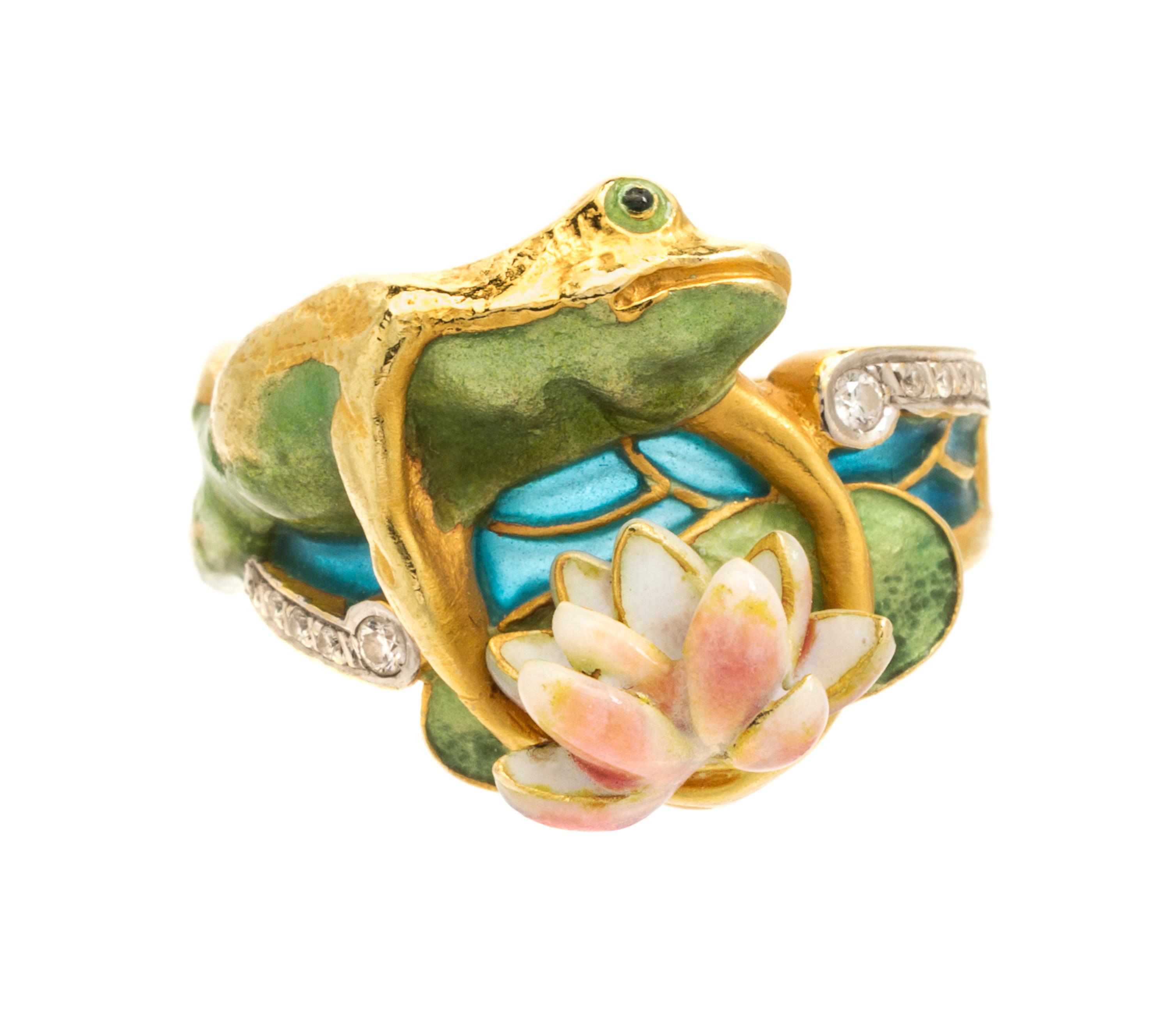 An 18 Karat Yellow Gold, Diamond and Polychrome Enamel Ring, Masriera, 8.40 dwts.