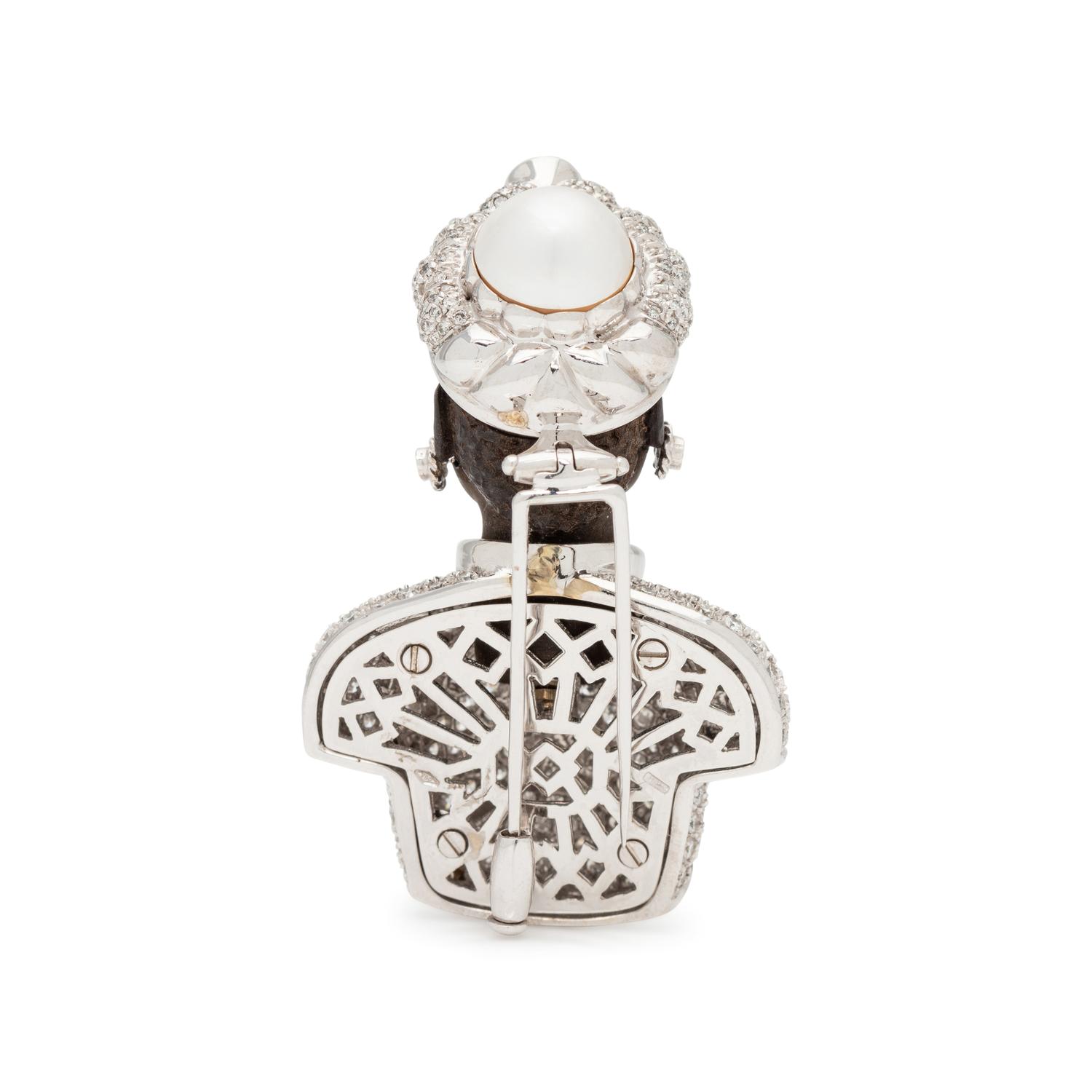 DIAMOND, RUBY AND CULTURED PEARL BLACKAMOOR BROOCH
