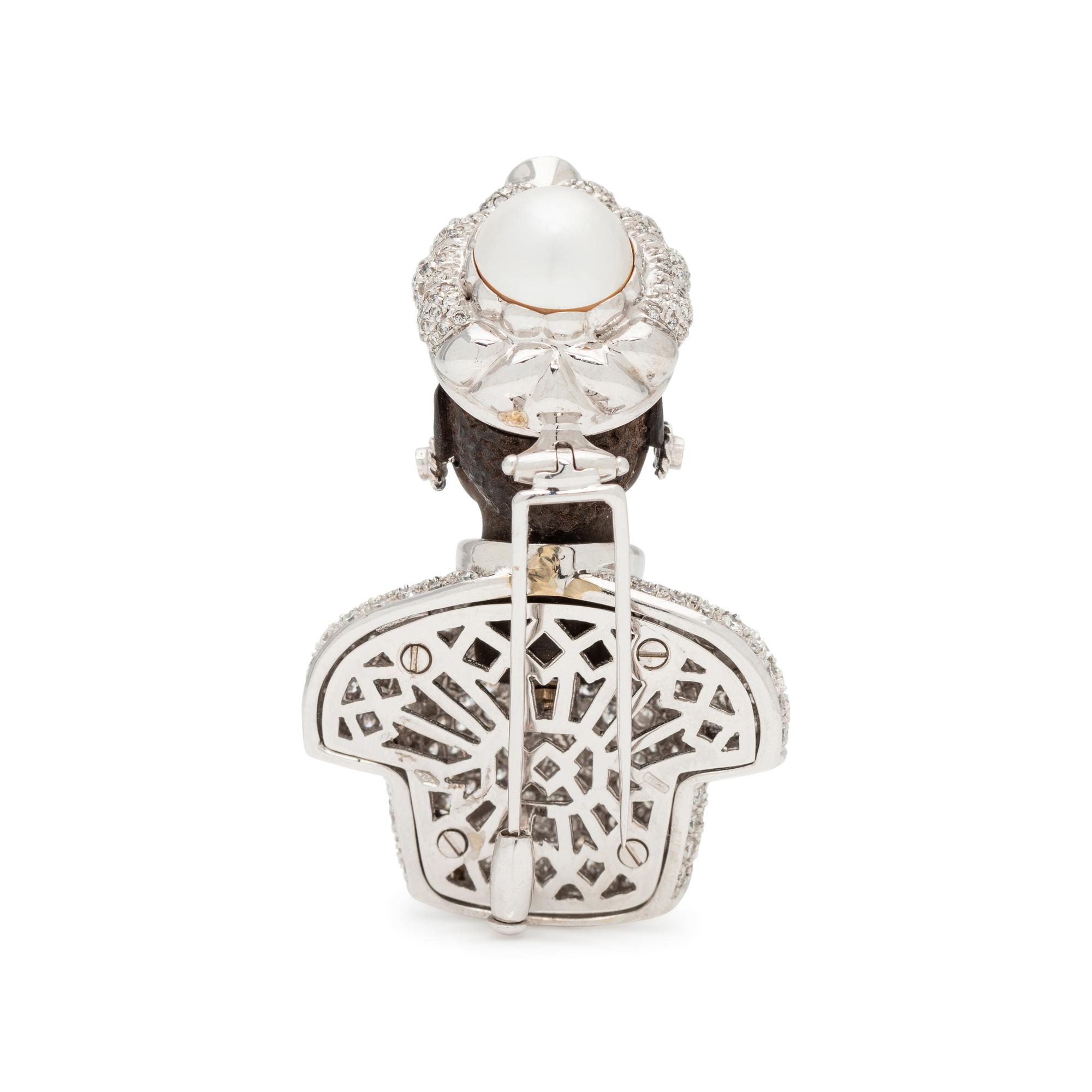 DIAMOND, RUBY AND CULTURED PEARL BLACKAMOOR BROOCH