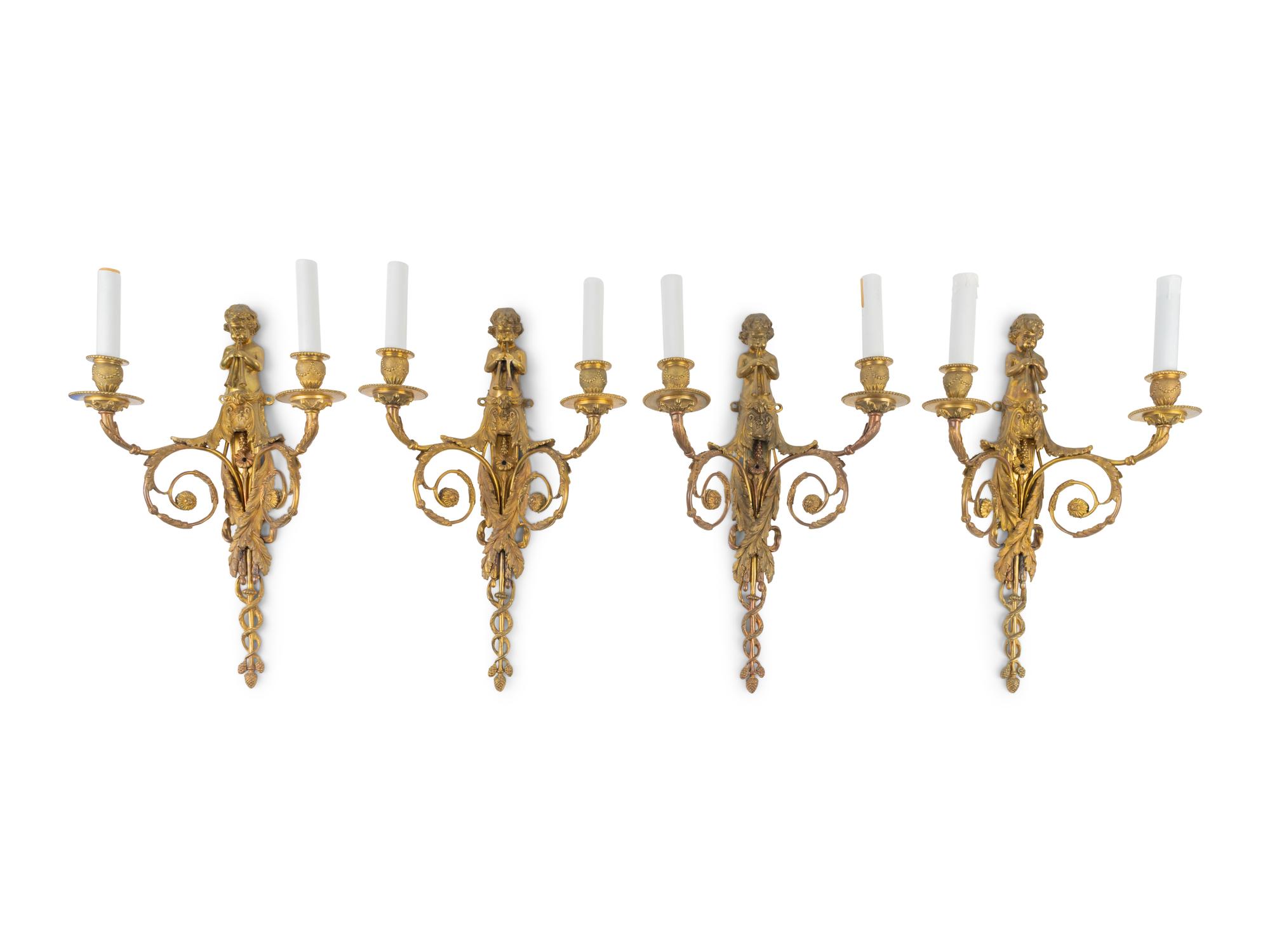 A Set of Four Louis XVI Style Gilt-Bronze Sconces — 19TH CENTURY