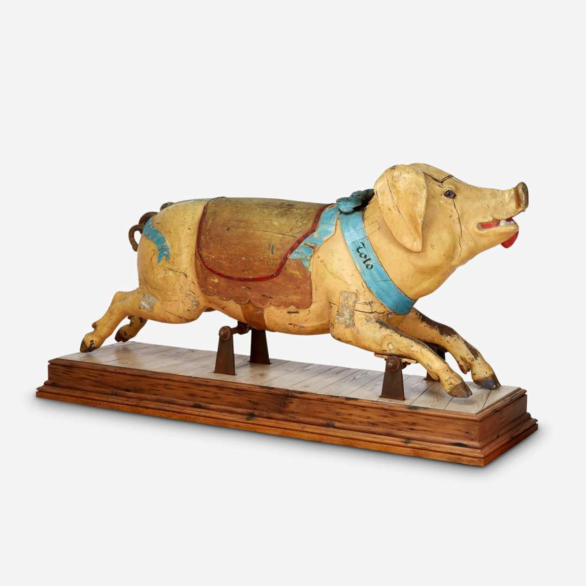 A carved and painted carousel pig Attributed to Gustave Bayol Carousel Company (active 1887-circa 1914), Angers, France