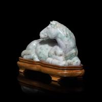 A Chinese Jadeite Horse, 20th Century 近代 翡翠臥馬