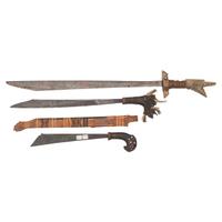 Lot of 3 Malayan Swords Including: Campilan and Klewangs