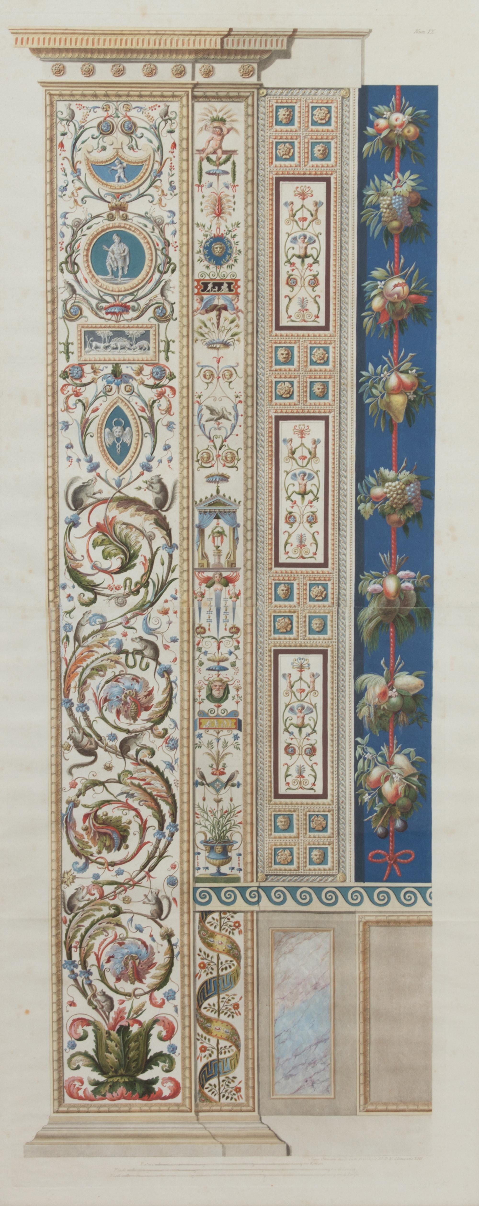 Two Hand-Colored Architectural Panel Engravings Visible: 43 3/4 x 17 3/4 inches. — AFTER J. OTTAVIAN, (ITALIAN, 19TH CENTURY)