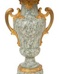 A Pair of Louis XV Style Gilt Bronze Mounted Marble Urns Mounted as Lamps