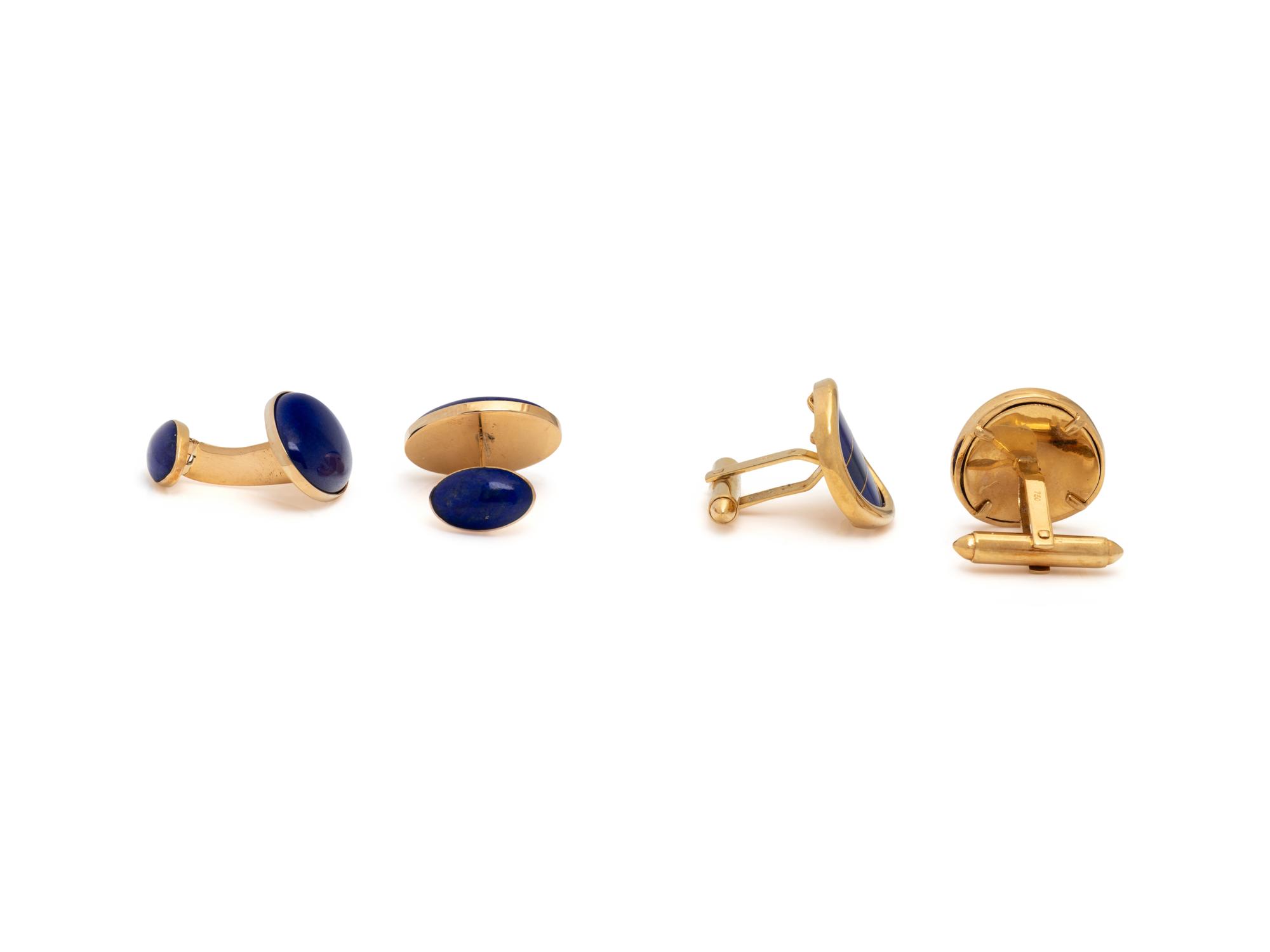 TWO PAIRS OF LAPIS LAZULI AND YELLOW GOLD CUFFLINKS