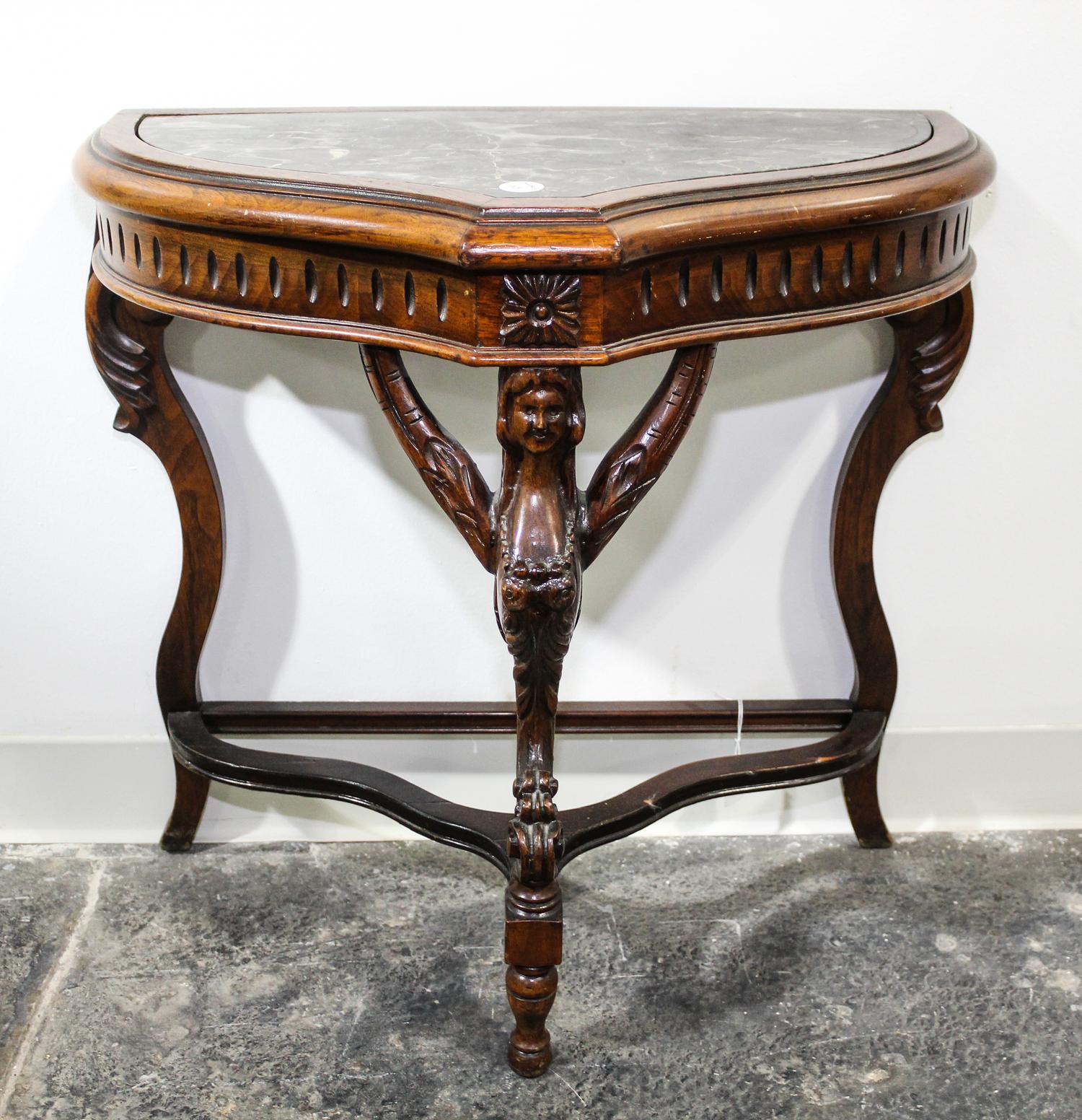 A Baroque Style Walnut Side Table Height 24 1/2 x width 24 3/4 x depth 13 inches. — 20TH CENTURY