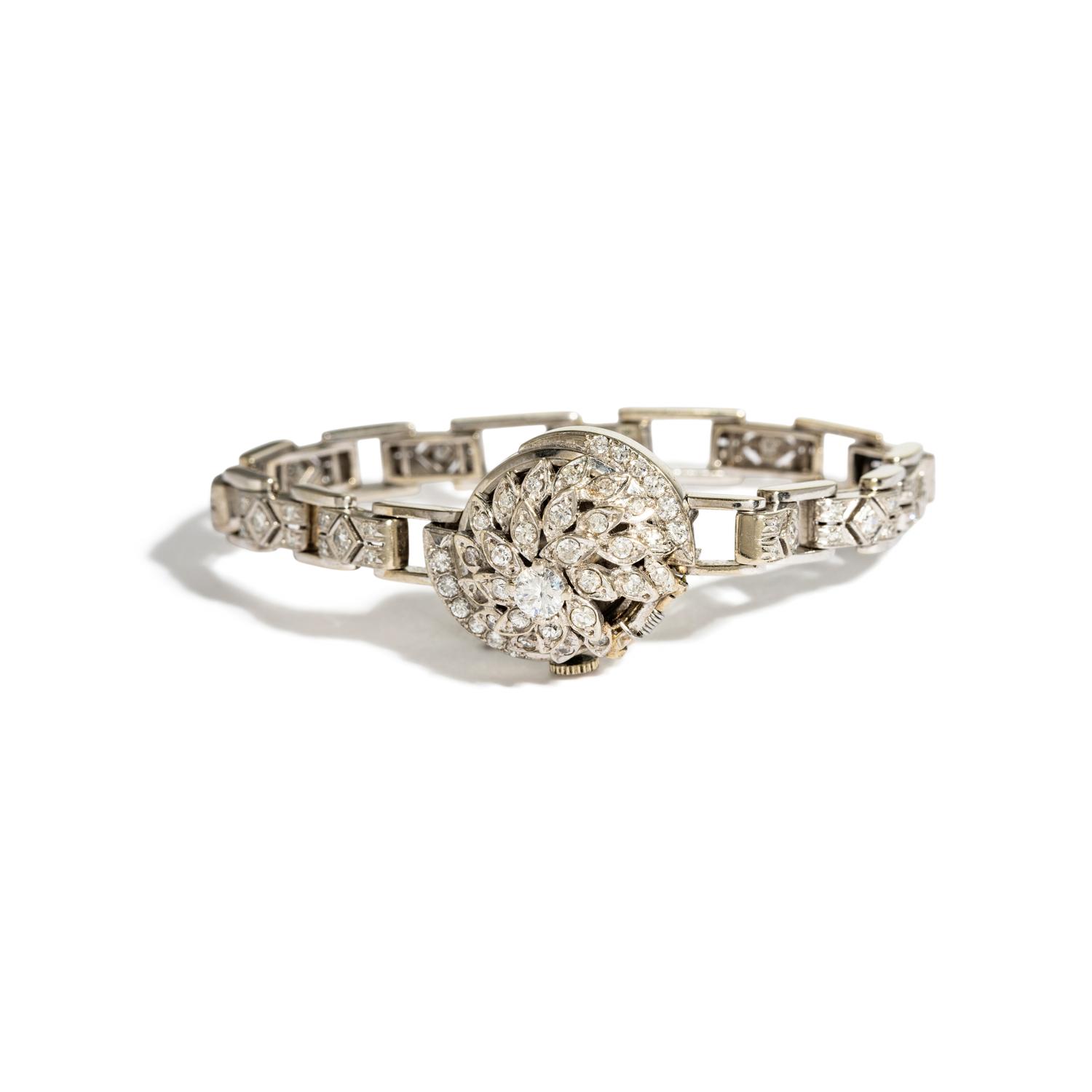 HAMILTON, 14K WHITE GOLD AND DIAMOND SURPRISE WATCH