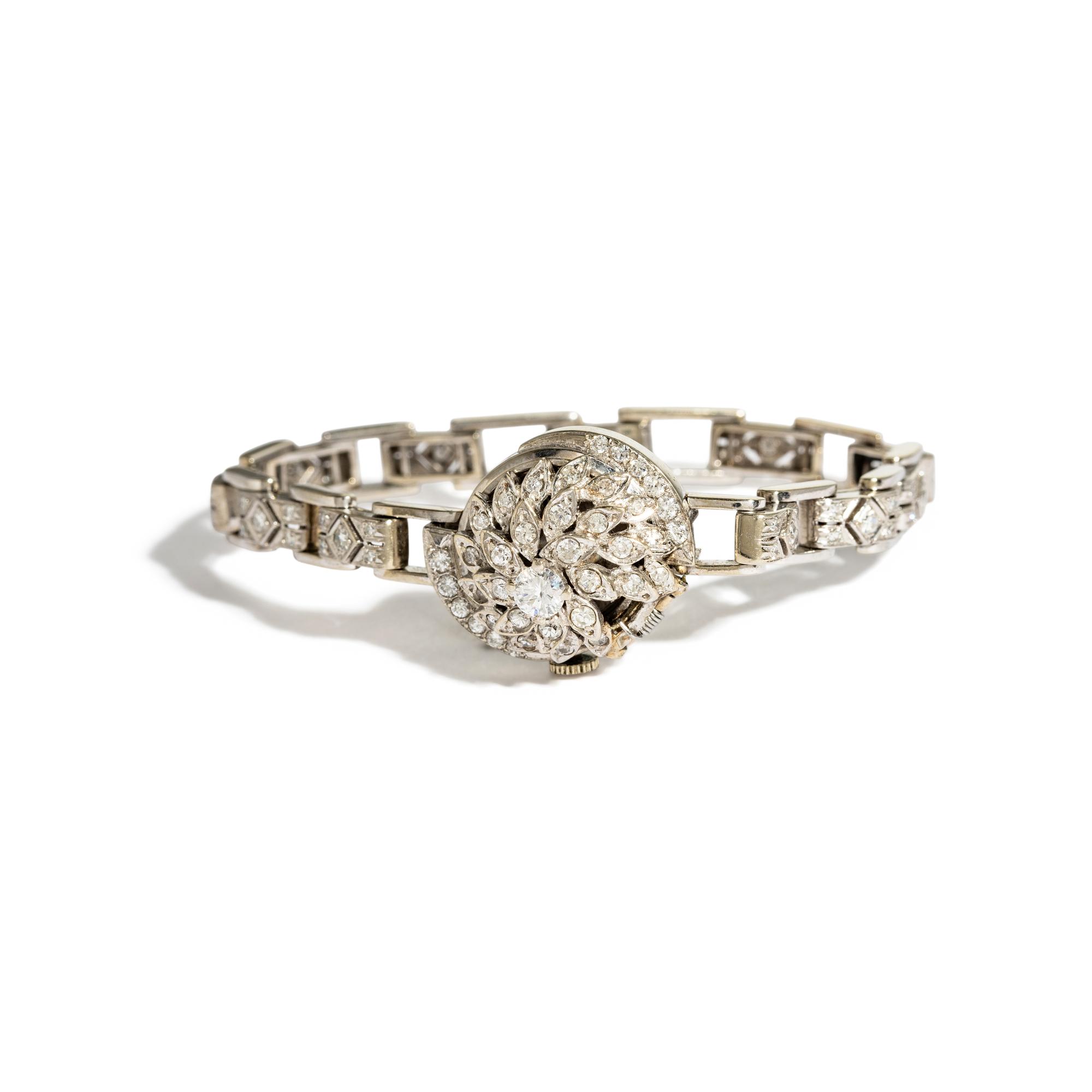 HAMILTON, 14K WHITE GOLD AND DIAMOND SURPRISE WATCH