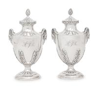 A Pair of English Silver Covered Vases