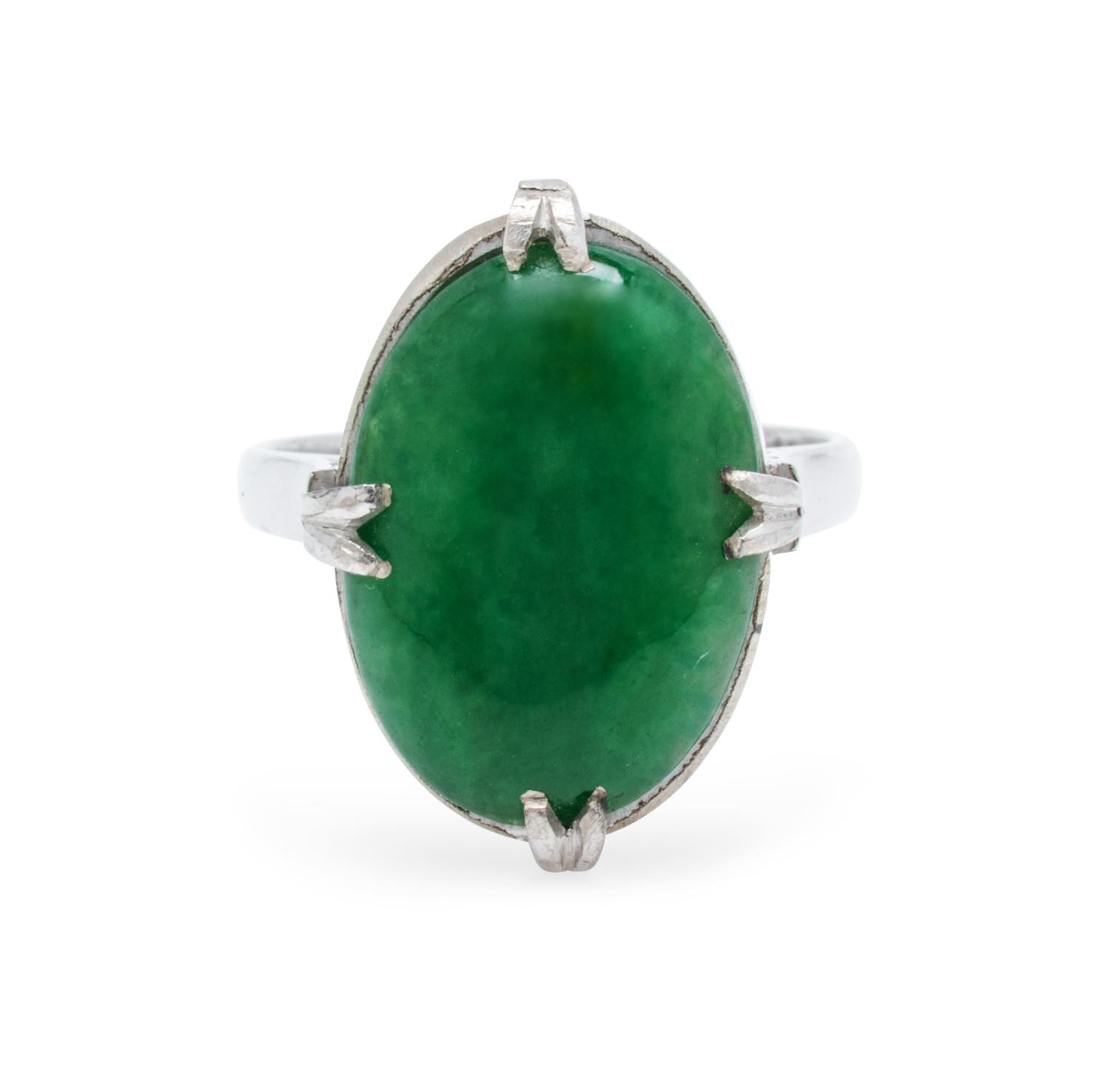 A White Gold and Jadeite Jade Ring, 3.50 dwts.