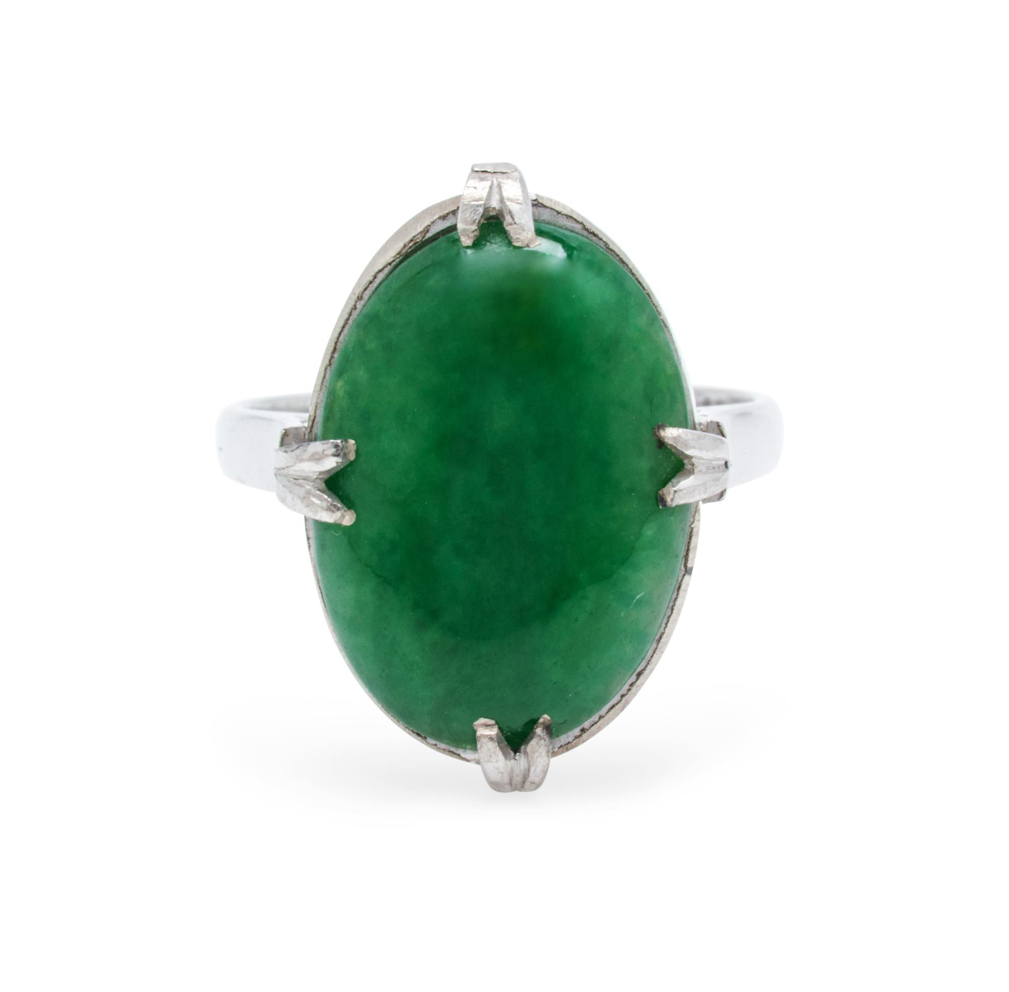 A White Gold and Jadeite Jade Ring, 3.50 dwts.