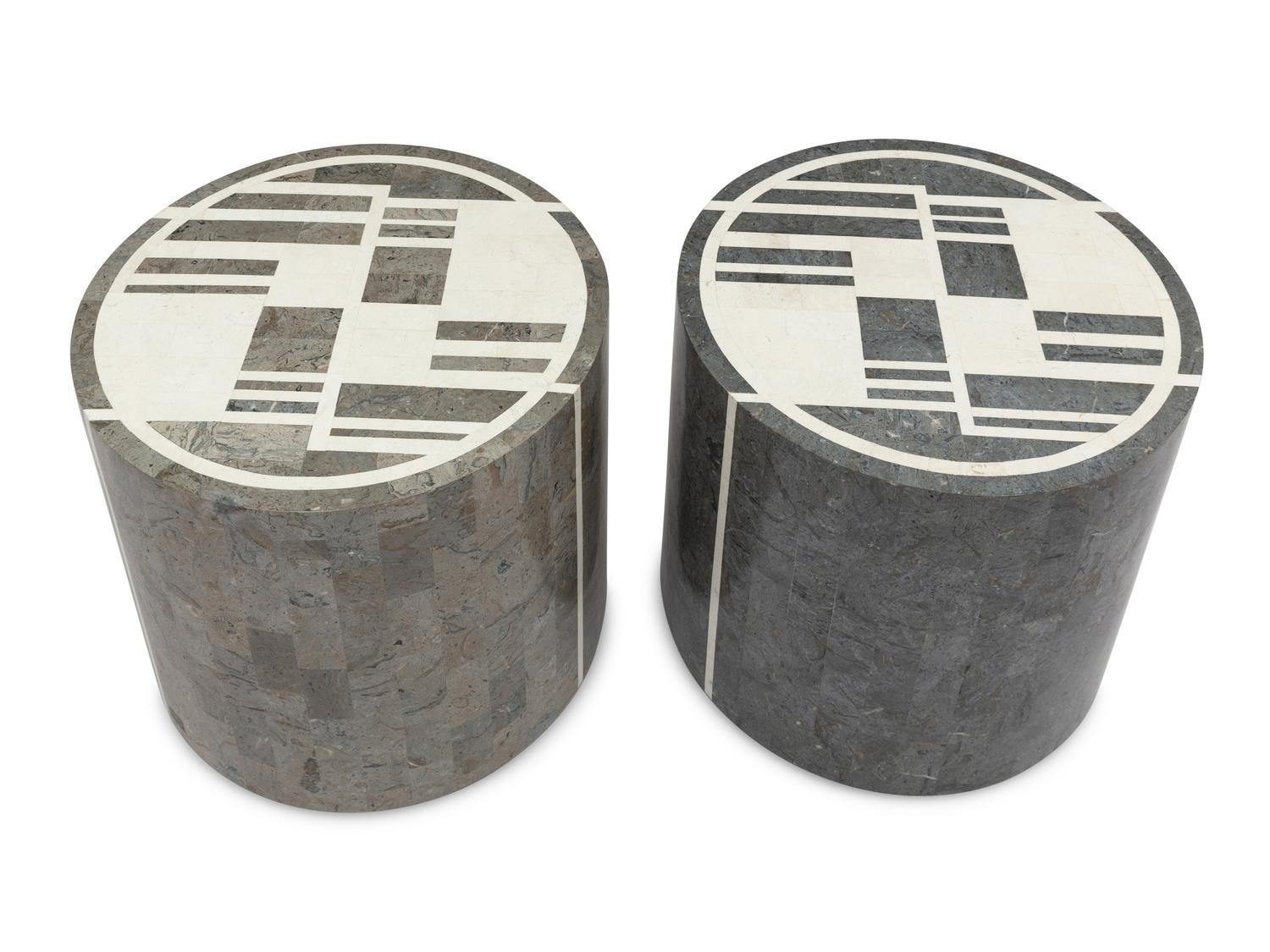 A Pair of Tessellated Stone Drum Tables