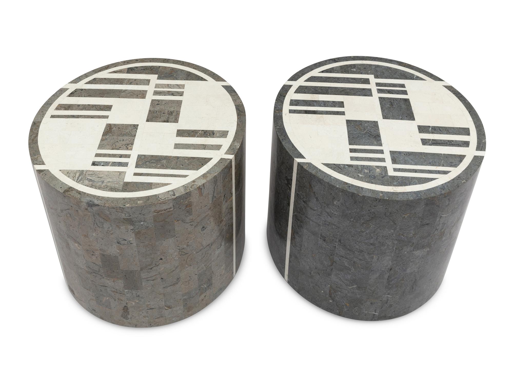 A Pair of Tessellated Stone Drum Tables