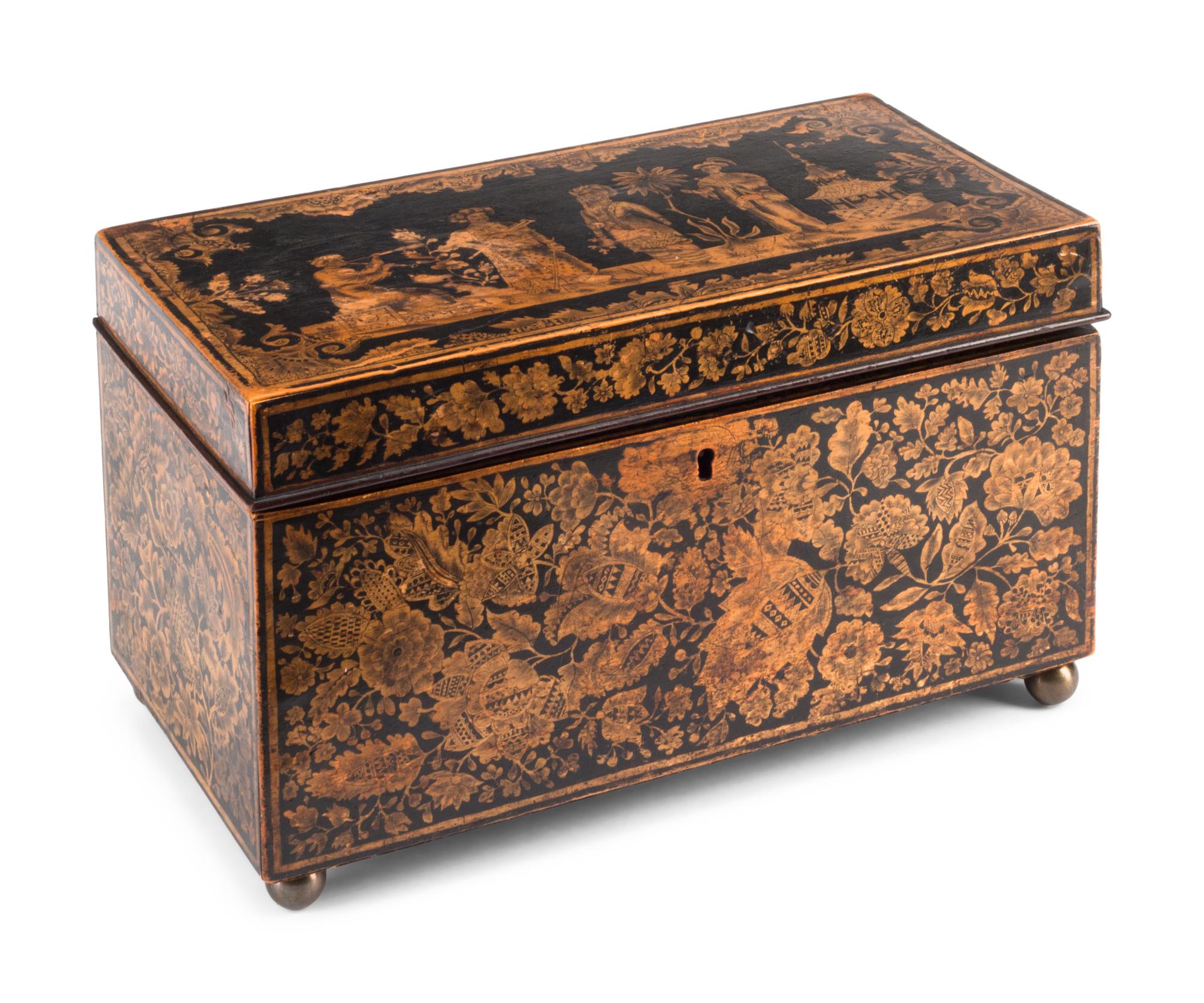An English Penwork Tea Caddy