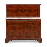 A Classical Mahogany and Marble-Top Fall-Front Bureau Cabinet