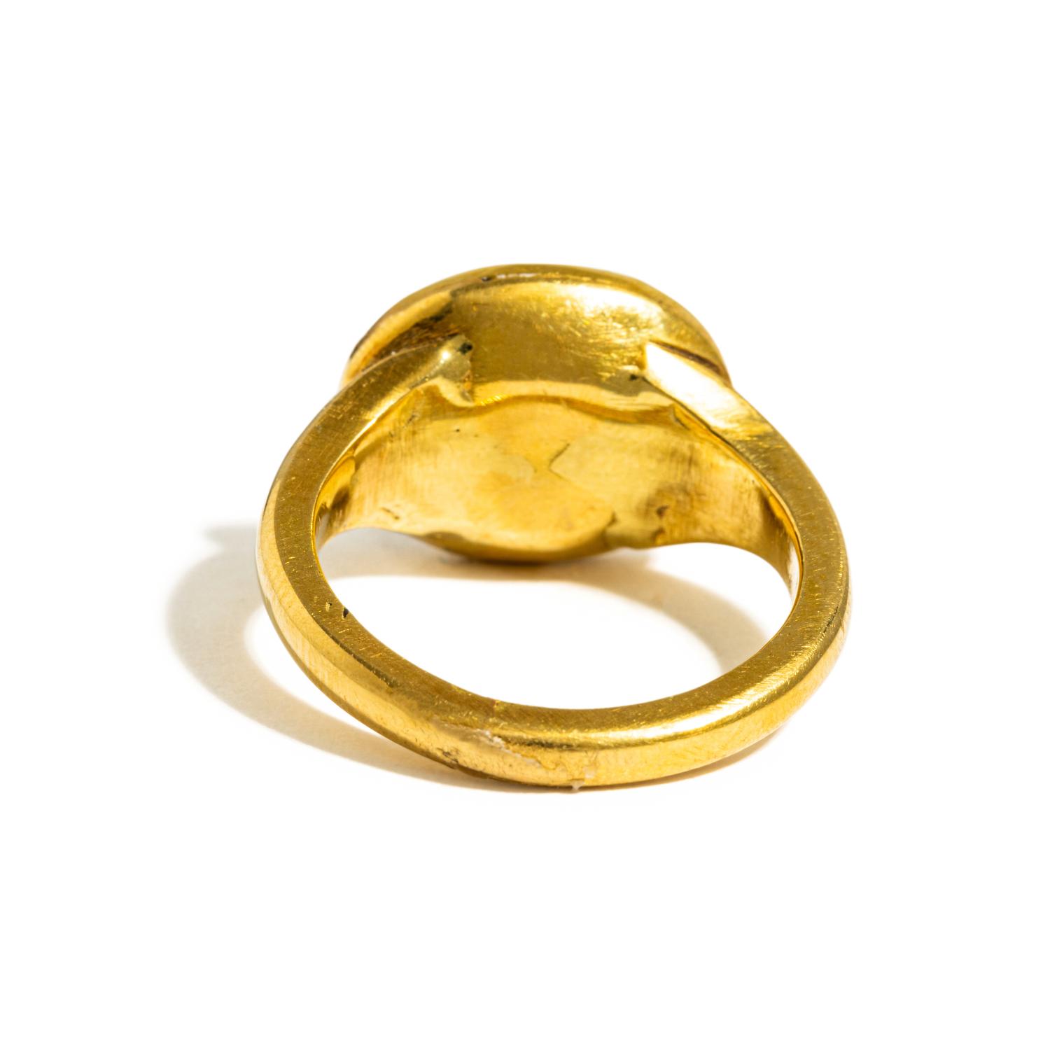 A Roman Carnelian Ring Stone with the God Mercury and a Sheep — Set in a gold ring