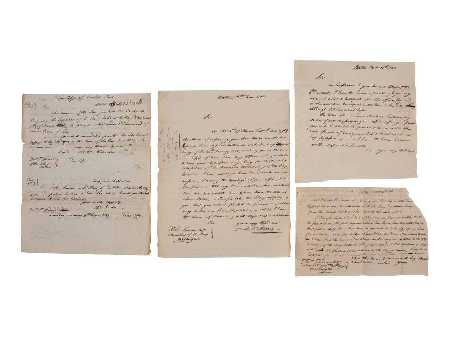 [WAR OF 1812]. Manuscript archive identified to French-American Naval Surgeon Dr. Peter (née Pierre) St. Medard (1775/6-1822) related to his Navy service from 1804-1814.