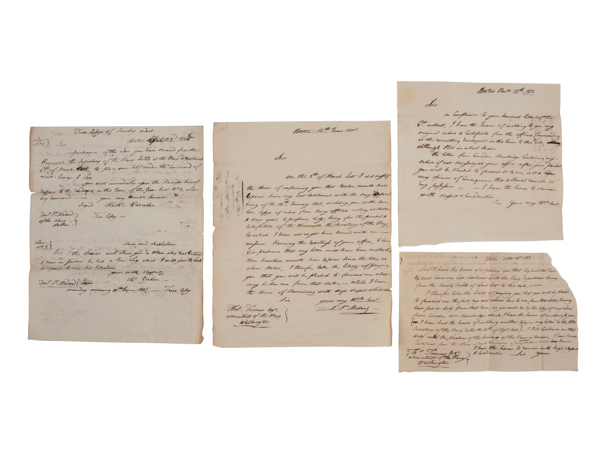 [WAR OF 1812]. Manuscript archive identified to French-American Naval Surgeon Dr. Peter (née Pierre) St. Medard (1775/6-1822) related to his Navy service from 1804-1814.