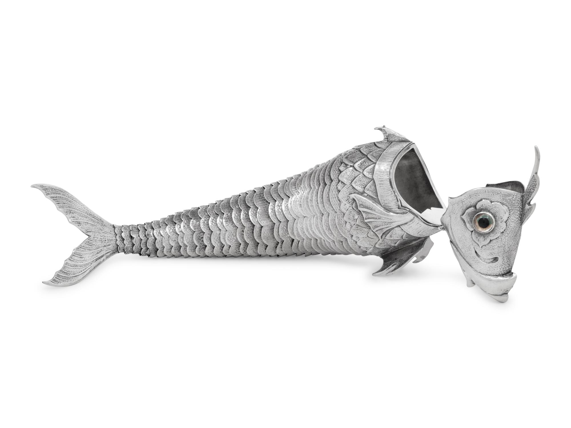 Seven Continental Silver Articulated Fish Table Ornaments
