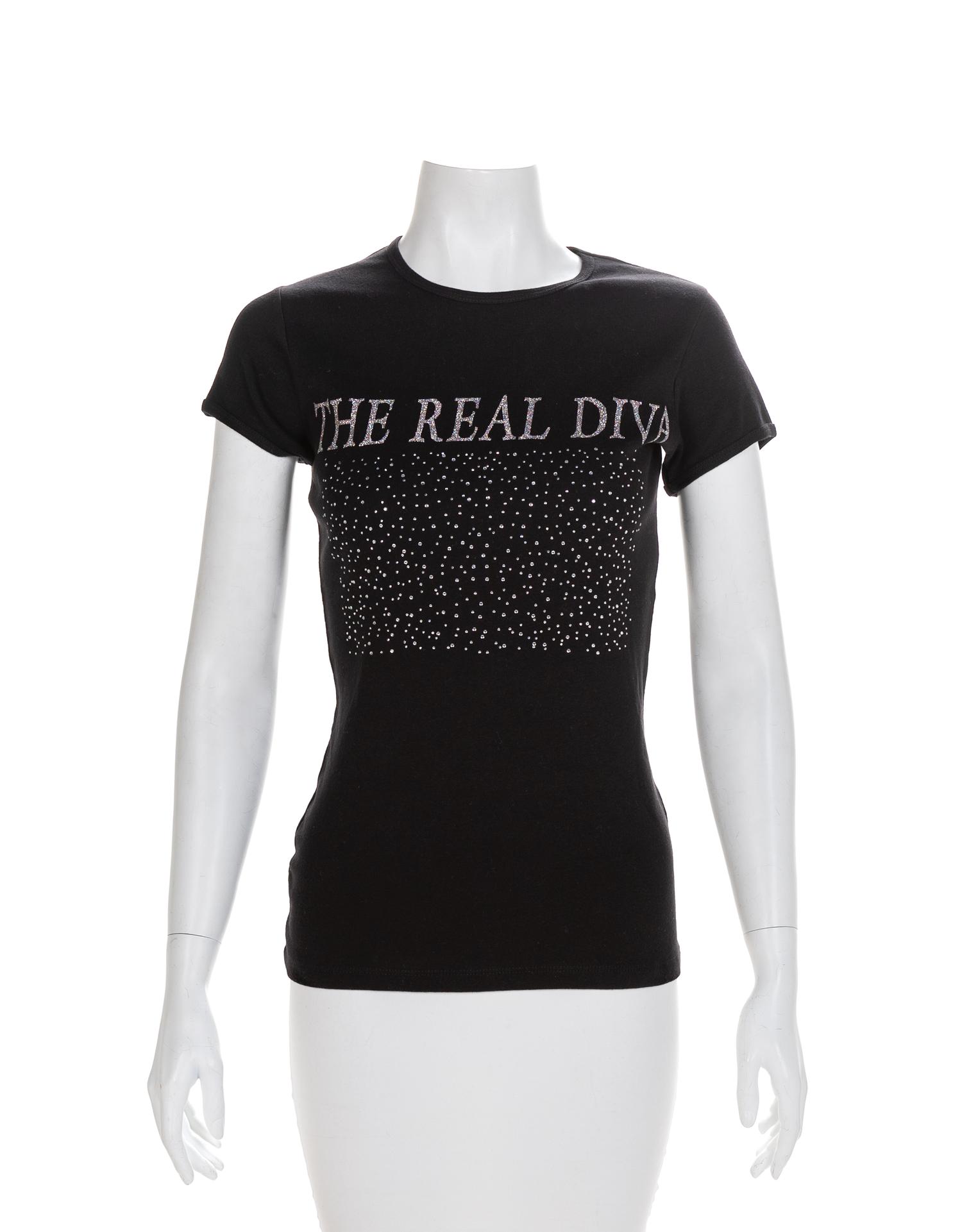 LSO Design Black Leather Corset and 'The Real Diva' T-Shirt, 1990-2000s Corset: No size label; Shirt: Small